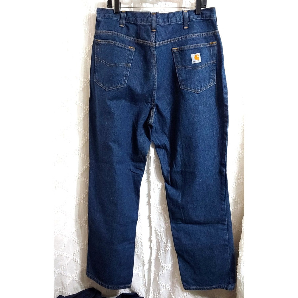 Carhartt Mens Relaxed Fit Dark Wash Denim Jeans 38x30 Blue Cotton B81-83 - Picture 2 of 3